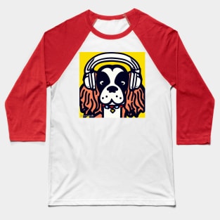 Spaniel Wearing Headphones Doodle Baseball T-Shirt